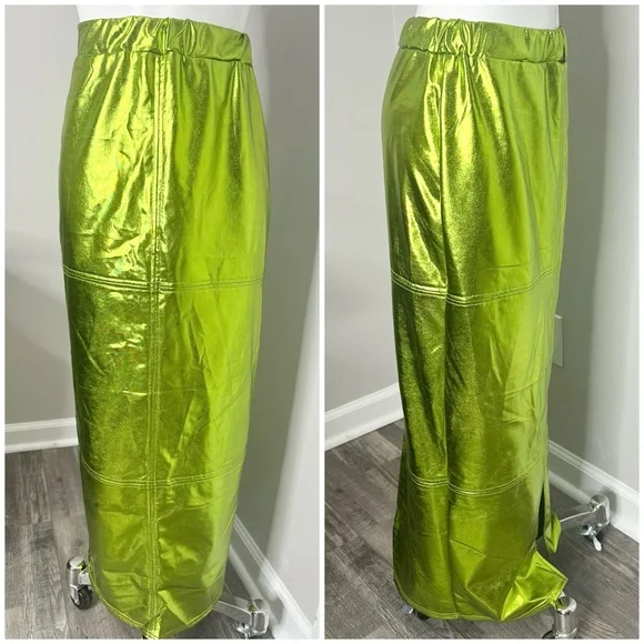 SHEIN Metallic Green Maxi Skirt- PRELOVED - LARGE - Picture 5 of 7
